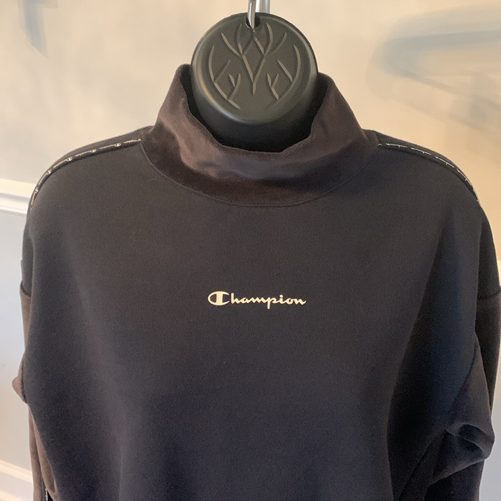 Champion Black Fleece & Dark Gray Velour Turtleneck Sweatshirt Size M